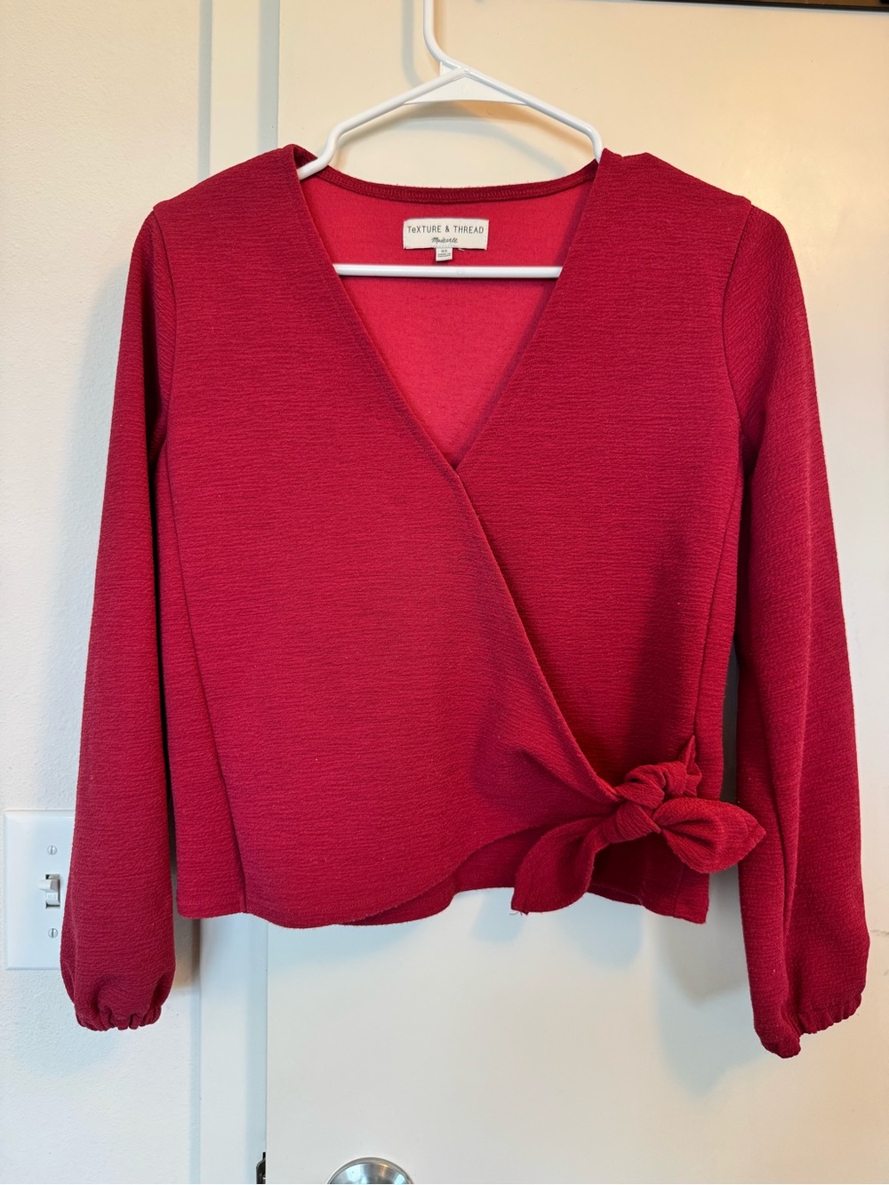 Madewell Texture& Thread Red Wrap Tie-Front Top
